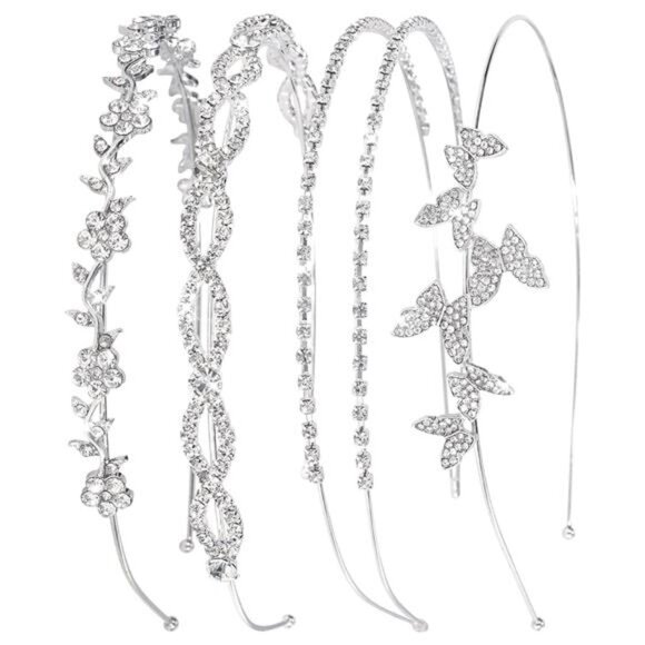 4 Pack Silver Rhinestone Headband Flower Girl Bridal Wedding Headband Crystal - Picture 1 of 7